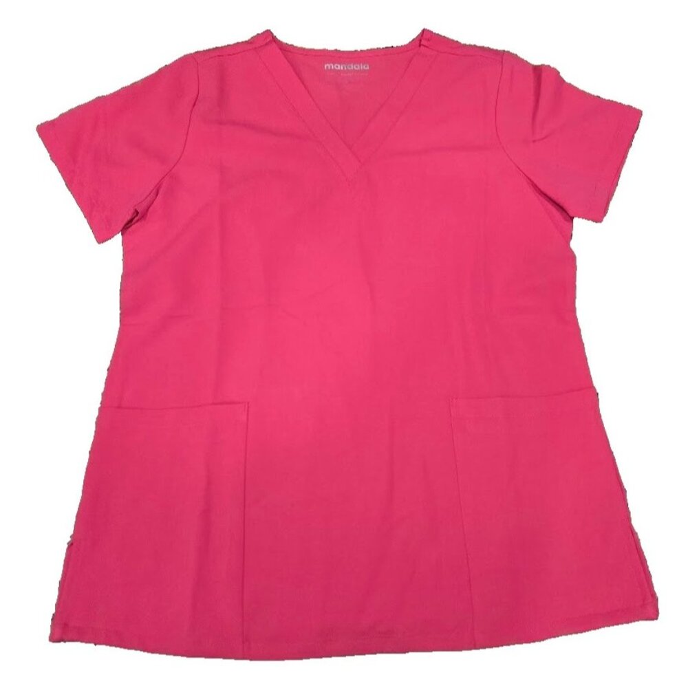 Mandala 6 Pocket Scrub Top Women's XS Hot Pink t V-Neck NWT No Wrinkle